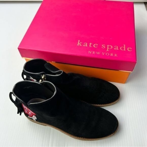 Kate Spade New York Bellville Floral Embroidered Suede Black Booties Size 6 - Picture 12 of 12